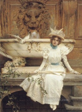  woman Oil Painting - Waiting by the Fountain woman Vittorio Matteo Corcos